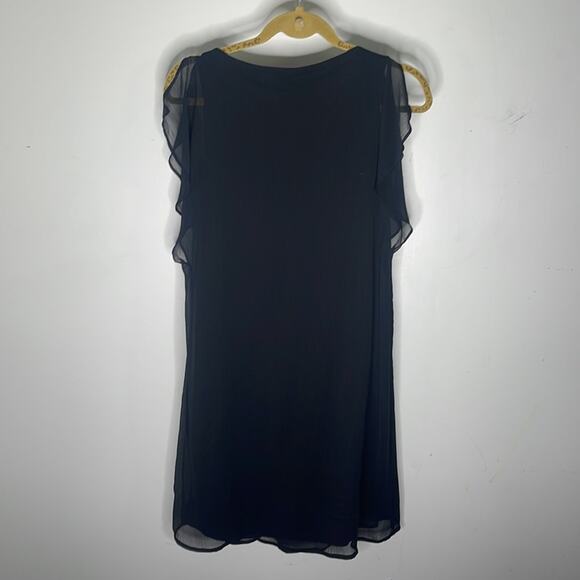MERONA Black Sheer Lined Sheath Style Flutter Sleeve Dress Size Medium - Picture 5 of 8